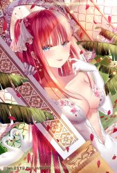 Rule 34 | 1girl, absurdres, artist name, bare shoulders, bird, blue eyes, blush, bouquet, breasts, bridal veil, bride, center opening, cleavage, collarbone, commentary, dress, dutch angle, earrings, elbow gloves, flower, gloves, go-toubun no hanayome, hair ornament, hair ribbon, hand up, highres, huge filesize, jewelry, junpaku karen, large breasts, lens flare, light particles, long hair, looking at viewer, nakano nino, navel, pink hair, pixiv id, red hair, ribbon, ring, shade, sidelocks, smile, solo, strapless, strapless dress, swan, tongue, tongue out, veil, wedding band, wedding dress, white dress, white gloves