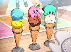 Rule 34 | blush stickers, food, gloves, gonzarez, highres, ice cream, ice cream cone, kirby, kirby&#039;s dream buffet, kirby (series), meta knight, nintendo, no humans, open mouth, waddle dee