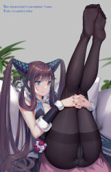 Rule 34 | absurdres, bare shoulders, black dress, black pantyhose, blunt bangs, china dress, chinese clothes, dress, fate/grand order, fate (series), feet, hair ornament, highres, hong bai, huge filesize, leaf hair ornament, long hair, no shoes, pantyhose, purple hair, sidelocks, soles, solo, thighs, twintails, very long hair, yang guifei (fate), yang guifei (second ascension) (fate)