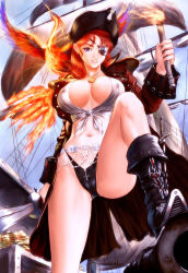 Rule 34 | bird, blue eyes, boots, breasts, cleavage, lowres, phoenix, pirate, red hair, s zenith lee, tagme, torch