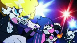 Rule 34 | animated, animated gif, breath weapon, breathing fire, chuck (psg), collar, fire, gene simmons, kiss (rock band), lowres, makeup, panty &amp; stocking with garterbelt, panty (psg), parody, paul stanley, spiked collar, spikes, stocking (psg)