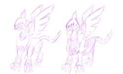 Rule 34 | armor, claws, digimon, digimon (creature), full armor, highres, maid, maildramon, ribbon, tail, wings