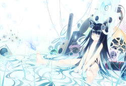 Rule 34 | 1girl, absurdly long hair, animal ears, bad id, bad pixiv id, barefoot, black hair, blue hair, censored, completely nude, convenient censoring, closed eyes, feet, hair censor, katou itsuwa, long hair, nude, original, sitting, smile, soles, solo, speaker, submerged, very long hair, water