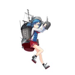 Rule 34 | 1girl, anchor, black socks, blue-framed eyewear, blue hair, cannon, closed mouth, e neko, frank knox (warship girls r), full body, glasses, grey footwear, grey hat, hat, holding, holding weapon, leg up, long sleeves, looking at viewer, machinery, official art, parted bangs, pleated skirt, ponytail, purple eyes, radar, red skirt, shirt, shoes, skirt, smile, smokestack, socks, solo, star-shaped pupils, star (symbol), symbol-shaped pupils, torpedo, transparent background, turret, warship girls r, weapon, white shirt