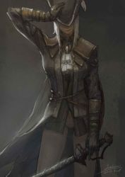 Rule 34 | 1girl, bloodborne, from software, highres, joshua jin, lady maria of the astral clocktower, no pants, panties, solo, sword, underwear, weapon