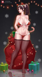 Rule 34 | 1girl, breasts, candy, candy cane, christmas, fatal fury, food, highres, kyopink, large breasts, shiranui mai, snk, the king of fighters