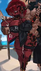 Rule 34 | 1girl, 2boys, ahoge, au ra, beach, bikini pull, black horns, black sclera, black tail, breasts, breasts squeezed together, choker, clothes pull, clothes writing, colored sclera, colored skin, commentary, cum, cum on body, cum on breasts, cum on upper body, cumdrip, day, disembodied penis, doggystyle, dragon girl, dragon horns, dragon tail, english commentary, english text, final fantasy, final fantasy xiv, fuck-me shirt, grabbing own breast, group sex, hair over one eye, height difference, highres, horns, huge breasts, invisible man, jewelry, meme attire, mmf threesome, multiple boys, multiple rings, o-ring, o-ring top, open mouth, outdoors, paizuri, penis, perpendicular paizuri, public indecency, red eyes, red hair, red skin, ring, sex, sex from behind, short hair, shortstack, smile, solo focus, spaghetti strap, spitroast, standing, standing paizuri, tail, tail pull, teeth, thick thighs, thigh strap, thighs, threesome, tiptoes, underboob, upper teeth only, warrior of light (ff14), wide hips, zanamaoria, zax magma
