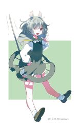 Rule 34 | 1girl, angry, animal ears, bloomers, full body, grey hair, hand on own hip, highres, looking at viewer, md5 mismatch, mouse ears, mouse tail, namauni, nazrin, one eye closed, open mouth, pointing, resized, short hair, solo, tail, touhou, underwear