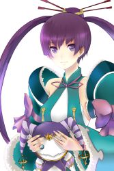 Rule 34 | 00s, ar tonelico, ar tonelico iii, bow, clown, detached sleeves, dual persona, finnel (ar tonelico), flat chest, gust, hair ornament, hat, highres, jester cap, long hair, minato (shouno), purple eyes, purple hair, smile, soma (ar tonelico), twintails, wanamuke