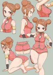 Rule 34 | 1girl, anklet, armlet, ass, barefoot, blush, breasts, brown eyes, brown hair, chinese clothes, double bun, dragon gal, hair bun, hair ornament, hairclip, highres, jewelry, medium breasts, mui mui (snk), no socks, shoes, short hair, snk, soles, solo, sumiyao (amam), the king of fighters, the king of fighters xiv, wide hips, wristband