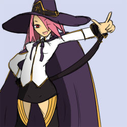 Rule 34 | 1girl, arc system works, blazblue, blazblue phase 0, cape, drawfag, hair over one eye, hat, imageboard colors, konoe a. mercury, long hair, non-web source, pink hair, red eyes, solo, witch hat