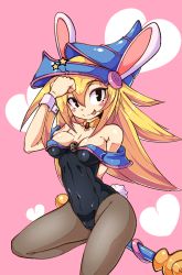 Rule 34 | 1girl, animal ears, average-hanzo, bare shoulders, blonde hair, breasts, cameltoe, choker, cleavage, dark magician girl, fake animal ears, pantyhose, playboy bunny, rabbit ears, rabbit tail, solo, staff, tail, tongue, tongue out, yu-gi-oh!, yu-gi-oh! duel monsters