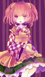Rule 34 | 1girl, apron, bell, book, checkered clothes, checkered shirt, clothes writing, hair bell, hair ornament, hiyuu (hiyualice), japanese clothes, jingle bell, long sleeves, motoori kosuzu, open mouth, red eyes, red hair, shirt, short hair, skirt, solo, touhou, twintails, two side up, wide sleeves