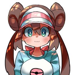 Rule 34 | 1girl, blush, bow, brown hair, closed mouth, commentary request, creatures (company), double bun, game freak, green eyes, hair bun, hyou (hyouga617), long hair, looking at viewer, nintendo, pink bow, pokemon, pokemon bw2, raglan sleeves, rosa (pokemon), shirt, sidelocks, smile, solo, twintails, visor cap