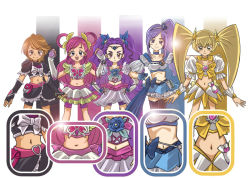 Rule 34 | 00s, 10s, 5girls, aono miki, arm warmers, belt, bike shorts, black gloves, black legwear, black shirt, black skirt, blue bow, blue skirt, blush, bow, brooch, brown eyes, brown hair, choker, crossover, cure berry, cure black, cure dream, cure sunshine, detached sleeves, drill hair, earrings, eyelashes, fingerless gloves, flower, fresh precure!, frilled skirt, frills, futari wa precure, gloves, h26r, hair ornament, hair ribbon, hair rings, hairband, half updo, happy, heart, heart brooch, heart hair ornament, heartcatch precure!, jewelry, long hair, looking at viewer, magical girl, md5 mismatch, midriff, milk (precure 5), milk (yes! precure 5), milky rose, mimino kurumi, misumi nagisa, multiple girls, myoudouin itsuki, navel, pink eyes, pink hair, ponytail, precure, puffy sleeves, purple eyes, purple hair, purple shorts, ribbon, rose, serious, shirt, short hair, shorts, shorts under skirt, side ponytail, skirt, smile, standing, striped, striped background, thighhighs, thighs, trait connection, twintails, vertical stripes, wavy hair, white background, wrist cuffs, yellow bow, yellow skirt, yes! precure 5, yes! precure 5 gogo!, yumehara nozomi, zettai ryouiki, zoom layer