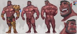 Rule 34 | 1boy, armor, ass, asymmetrical clothes, asymmetrical legwear, bara, bare pectorals, beard, belly, black hair, bulge, chivo (kalchivo), collage, colored skin, commission, completely nude, expressions, facial hair, fang, foreskin, full body, highres, large pectorals, laurel crown, male focus, mature male, multiple views, muscular, muscular male, navel, navel hair, nipple piercing, nipple rings, nipples, nude, orc, original, pauldrons, pectorals, penis, penis piercing, piercing, pointy ears, prince albert, red skin, revealing clothes, second-party source, short hair, shoulder armor, smile, stomach, thick thighs, thighs, uncensored, uneven legwear