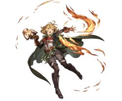 Rule 34 | 10s, 1girl, belt, blonde hair, boots, cape, earrings, fire, full body, gloves, granblue fantasy, jewelry, knee boots, minaba hideo, oil lamp, open mouth, shingeki no bahamut, short hair, simple background, skirt, solo, teena (granblue fantasy), thighhighs, transparent background, white background