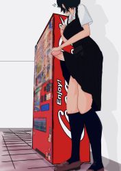 Rule 34 | absurdres, black hair, coca-cola, erection, futanari, hiding, highres, large penis, machine, penis, shoes, short hair, socks, soda, tin64702539, uncensored, vending machine