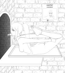 Rule 34 | absurdres, back, eating, highres, paper, scrunchie, sketch, tray, tunnel, wall