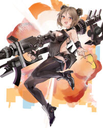 Rule 34 | 1girl, :d, absurdres, alternate costume, architect (girls&#039; frontline), architect (girls&#039; frontline) (cosplay), black choker, black footwear, black shorts, black thighhighs, blush, boots, breasts, choker, cleavage, cleavage cutout, clothing cutout, commission, cosplay, covered navel, detached sleeves, double bun, elbow gloves, explosion, unworn eyewear, finger on trigger, fingerless gloves, girls&#039; frontline, gloves, hair bun, high heel boots, high heels, highres, holding, holding rocket launcher, holding weapon, jumbowhopper, looking at viewer, medium breasts, midair, nuclear weapon, open mouth, p90 (girls&#039; frontline), pixiv commission, rocket launcher, sangvis ferri, short hair, shorts, single bare shoulder, single detached sleeve, single elbow glove, single fingerless glove, single glove, smile, solo, sunglasses, thighhighs, tinted eyewear, weapon, white background, yellow-tinted eyewear