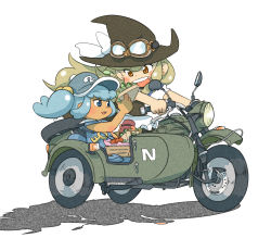 Rule 34 | 2girls, azito7, blonde hair, blue eyes, blue hair, eating, female focus, food, hair bobbles, hair ornament, hat, kawashiro nitori, key, kirisame marisa, long hair, motor vehicle, motorcycle, multiple girls, multiple riders, sandwich, short hair, sidecar, touhou, twintails, two side up, vehicle, witch, witch hat, yellow eyes
