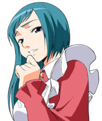 Rule 34 | 00s, 1girl, aqua hair, garderobe uniform, grey eyes, long hair, long sleeves, lowres, my-otome, open mouth, solo, tomoe marguerite, upper body, white background