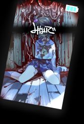Rule 34 | blood, cellphone display, corpse party, guro, highres, intestines, school uniform, solo, spoilers, suzumoto mayu, thighs