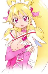 Rule 34 | 1girl, aida mana, bare shoulders, blonde hair, breasts, brooch, choker, cure heart, dokidoki! precure, heart, heart brooch, long hair, looking at viewer, magical girl, nipples, oimanji, pink eyes, ponytail, precure, simple background, sketch, small breasts, smile, solo, white background