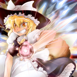 Rule 34 | 1girl, blonde hair, braid, female focus, grin, hat, highres, kirisame marisa, smile, solo, t.a.k., touhou, witch, witch hat, yellow eyes