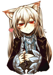Rule 34 | 1girl, @ @, absurdres, animal ear fluff, animal ears, black dress, blush, cat ears, closed mouth, commentary request, dated, dress, grey hair, hair between eyes, head tilt, highres, holding, juliet sleeves, kotoba noriaki, long hair, long sleeves, looking at viewer, mouse (animal), nora cat, nora cat channel, puffy sleeves, red eyes, signature, simple background, smile, solo, twintails, upper body, virtual youtuber, white background