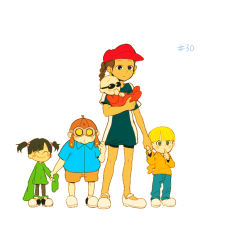 Rule 34 | 2girls, 3boys, ^ ^, numbuh 5, age difference, baby, bald, black hair, blonde hair, blush, braid, brown hair, cartoon network, codename: kids next door, dark skin, earrings, closed eyes, goggles, green eyes, hair bobbles, hair ornament, holding hands, hat, hogarth pennywhistle gilligan jr, numbuh 2, hood, hoodie, jewelry, numbuh 3, multiple boys, multiple girls, numbuh 1, pajamas, short twintails, shorts, size difference, skirt grab, sleeves past wrists, smile, standing, sunglasses, t k g, thumb sucking, twintails, numbuh 4, white background, aged down