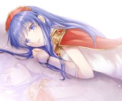 Rule 34 | 1girl, blue eyes, blue hair, blush, dress, fire emblem, fire emblem: the binding blade, hat, lilina (fire emblem), long hair, looking at viewer, nintendo, open mouth, simple background, smile, solo, wspread