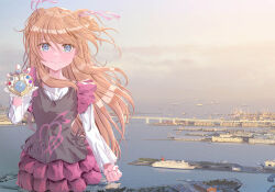 Rule 34 | 1girl, aikawa yousuke, black dress, blue eyes, brown hair, clenched hand, closed mouth, commentary, commentary request, cure module, day, dress, english commentary, hair ribbon, highres, holding, houjou hibiki, layered dress, long hair, long sleeves, looking at viewer, mixed-language commentary, outdoors, photo background, pink ribbon, precure, purple dress, ribbon, shirt, short dress, sleeveless, sleeveless dress, smile, solo, standing, suite precure, two-tone dress, two side up, white shirt, wind