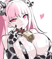 Rule 34 | 1girl, 2023, animal ears, animal print, arm under breasts, bell, breasts, cleavage, collar, cow ears, cow horns, cow print, cowbell, drooling, elbow gloves, eudetenis, fake animal ears, fake horns, female focus, fire emblem, fire emblem: three houses, gloves, hairband, highres, hilda valentine goneril, horns, lactation, lactation through clothes, large breasts, matching hair/eyes, neck bell, nintendo, pink eyes, pink hair, print gloves, revealing clothes, saliva, saliva trail, sideboob, slingshot swimsuit, solo, swimsuit, twintails