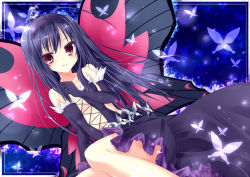 Rule 34 | 10s, 1girl, accel world, antenna hair, bad id, bad pixiv id, bare shoulders, black hair, bug, butterfly, butterfly wings, dress, dutch angle, elbow gloves, gloves, hairband, insect, insect wings, kuroyukihime, long hair, nemokochi, red eyes, smile, solo, tetsu tissue, wings