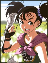 Rule 34 | 1girl, black hair, brown eyes, dragon quest, dragon quest iii, fighter (dq3), fingerless gloves, gloves, lowres, solo, square enix, twinpoo, twintails, weapon