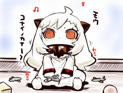 Rule 34 | 10s, 1girl, abyssal ship, ahoge, aircraft, airplane, beamed quavers, chibi, comic, heart, horns, kantai collection, long hair, looking at viewer, musical note, northern ocean princess, quaver, red eyes, sako (bosscoffee), sitting, solo, white hair