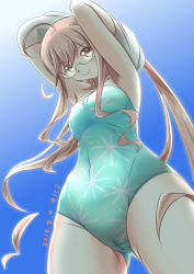 Rule 34 | 1girl, aqua one-piece swimsuit, armpits, artist name, ass, blouse, blue sky, breasts, cameltoe, casual one-piece swimsuit, collarbone, dated, day, double bun, from below, glasses, green-framed eyewear, hair bun, kantai collection, looking at viewer, makigumo (kancolle), moke ro, one-piece swimsuit, pink hair, shirt, short sleeves, sky, small breasts, smile, solo, sunlight, swimsuit, swimsuit under clothes, twintails, undressing, white shirt, yellow eyes