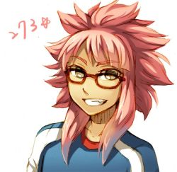Rule 34 | 1boy, bad id, bad pixiv id, cr72, face, glasses, grin, inazuma eleven, inazuma eleven (series), inazuma eleven go, male focus, pink hair, smile, solo, tsunami jousuke, white background