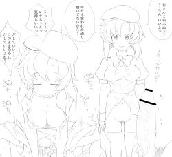Rule 34 | 1boy, 1girl, absurdres, blush, breasts, cleavage, closed eyes, clothed sex, clothing aside, commentary request, dress, female pubic hair, girl on top, greyscale, henyaan (oreizm), hetero, highres, higurashi no naku koro ni, male pubic hair, monochrome, pubic hair, ryuuguu rena, sex, short hair, skindentation, solo focus, thighhighs, translation request