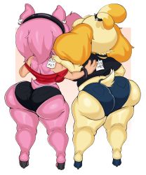 Rule 34 | 2girls, amy rose, animal crossing, animal ears, ass, back, choker, dog ears, dog girl, ear piercing, from behind, furry, hairband, hedgehog, high heels, highres, huge ass, isabelle (animal crossing), multiple girls, nintendo, piercing, pink hair, purple-yoshi-draws, short shorts, shorts, sonic (series), tail, thick thighs, thighs, wide hips, yuri