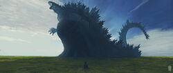 Rule 34 | 1other, blue sky, cloud, day, giant, giant monster, godzilla, godzilla (series), highres, kaijuu, long tail, monster, outdoors, sky, spines, tail, taiyakiki-5687, toho