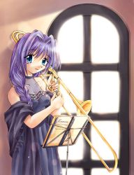 Rule 34 | 1girl, braid, artistic error, hair intakes, hair over shoulder, highres, instrument, kanon, minase akiko, single braid, solo, trombone