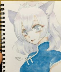 Rule 34 | 1girl, animal ears, blue dress, cat ears, china dress, chinese clothes, dress, highres, sagami-tan, sketchbook