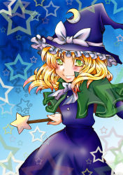 Rule 34 | 1girl, absurdres, bad id, bad pixiv id, blonde hair, female focus, green eyes, hat, highres, kirisame marisa, naokichi, short hair, solo, star (symbol), touhou, wand, witch, witch hat
