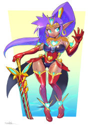 Rule 34 | 1girl, adapted costume, alternate costume, boots, chest jewel, cosplay, gloves, highres, leotard, oomasa teikoku, ponytail, pyra (xenoblade), pyra (xenoblade) (cosplay), shantae, shantae (series), solo, sword, thigh boots, thighhighs, weapon, xenoblade chronicles (series), xenoblade chronicles 2