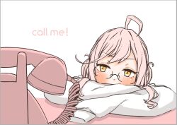 Rule 34 | 1girl, ahoge, antique phone, aqua bow, bow, covering own mouth, double bun, dress shirt, glasses, hair bun, kantai collection, makigumo (kancolle), phone, pink hair, rotary phone, shirt, simple background, sleeves past fingers, sleeves past wrists, solo, tamaki., twintails, upper body, white background, white shirt, yellow eyes