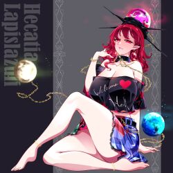 Rule 34 | 1girl, absurdres, black hat, breasts, cleavage, hat, hecatia lapislazuli, highres, large breasts, outside border, raptor7, solo, touhou