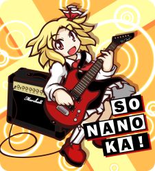 Rule 34 | 1girl, amplifier, blonde hair, cable, chibitami, embodiment of scarlet devil, fang, female focus, guitar, instrument, is that so, red eyes, romaji text, rumia, solo, touhou