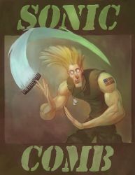 Rule 34 | 1boy, blonde hair, capcom, comb, dog tags, eric henze, flattop, guile, male focus, solo, street fighter, tattoo, united states